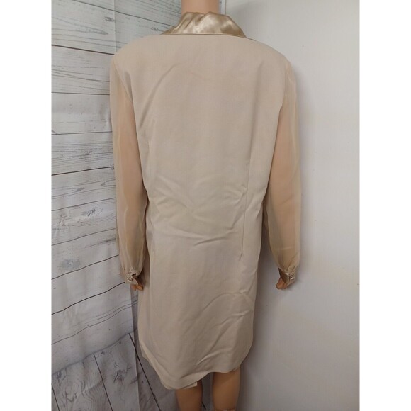 Vtg Helene Blake 2pc Beige sheer Crepe dress Suit Long Jacket Petite Sz 16P - Picture 4 of 7